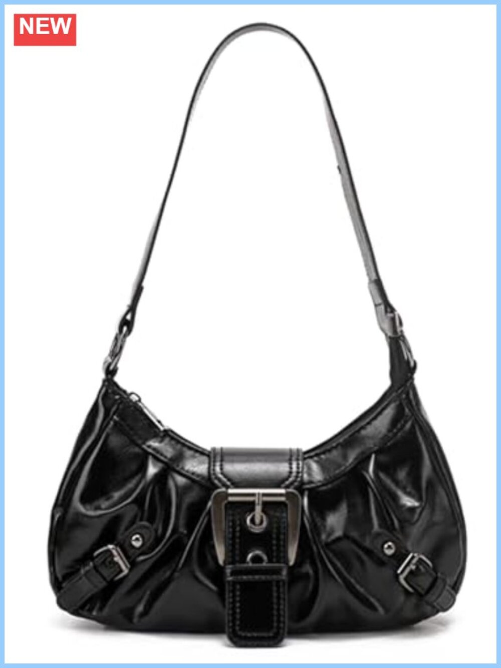 Faux Leather Hobo Shoulder Bag Buckle Punk Clutch Purse